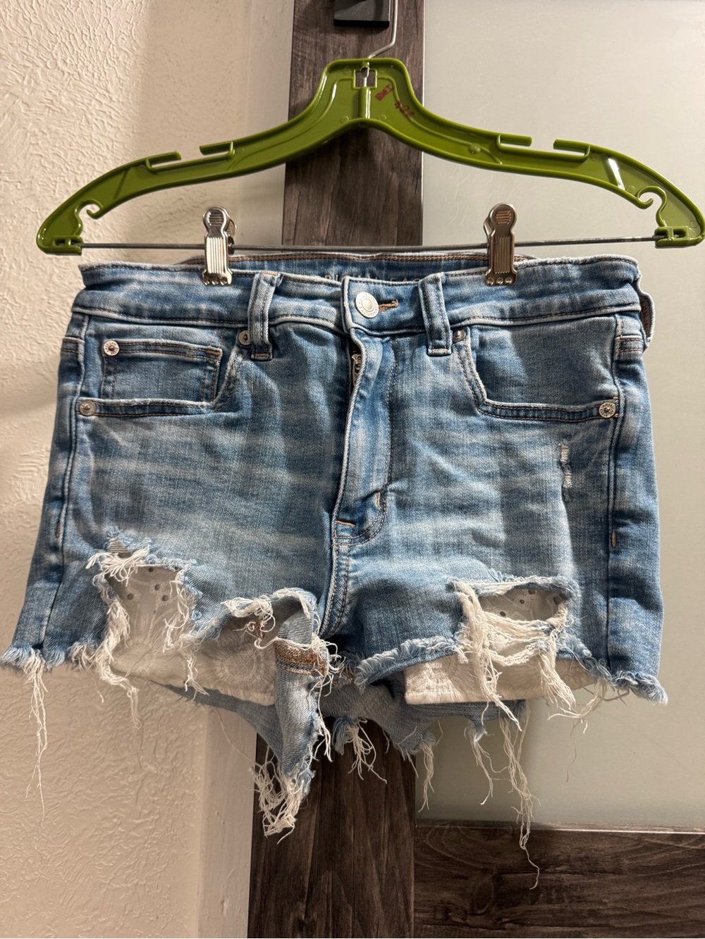 American Eagle Light Blue Denim Shorts with Contrast Stitching